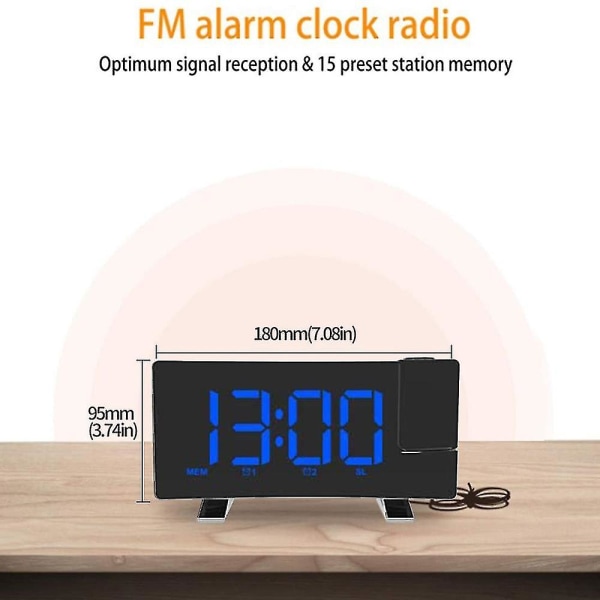 Projektionsväckarklocka, radio digital klocka för tunga sovplatser blue