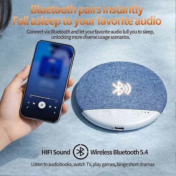 【BQ】Sovrumskuddehögtalare Bluetooth 5.4, Ljudmaskin under kudden med vitt brus