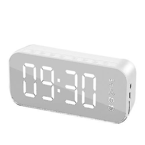 Multifunktionell LED digital väckarklocka, Bluetooth högtalare, bordsbord med lysande elektronisk musikdosa White