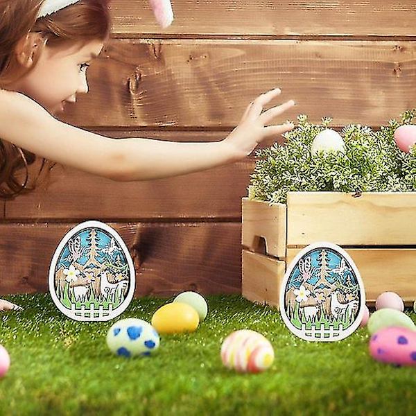 Påskdekoration Hem Trä Kanin Led Ljus Påsk Hantverk Prydnader Påskägg Easter Eggs