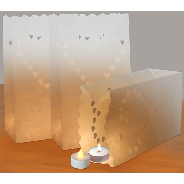 (Förpackning om 20) - Brandsäker pappersljuspåse med hjärtform - Papperslykta