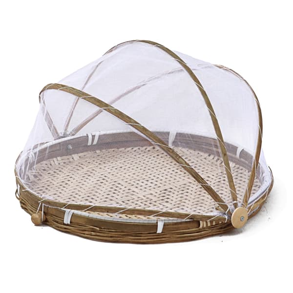 Mesh Cover Bambu Rund Matserveringskorg Handvävd