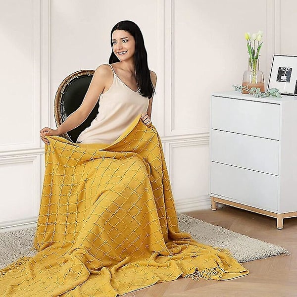 Inya Slängfilt Strukturerad Solid Mjuk Soffa Soffa Överdrag Dekorativ nordisk stickad filt Tyngd juldekor Plädar diamond Khika 127x172cm