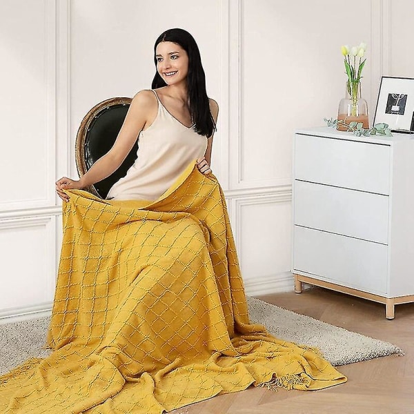 Inya Slängfilt Struktureret Solid Mjuk Soffa Soffa Overdrag Dekorativ nordisk stickad fil Tyngd juldekor Plädar diamond lotus green 127x172cm