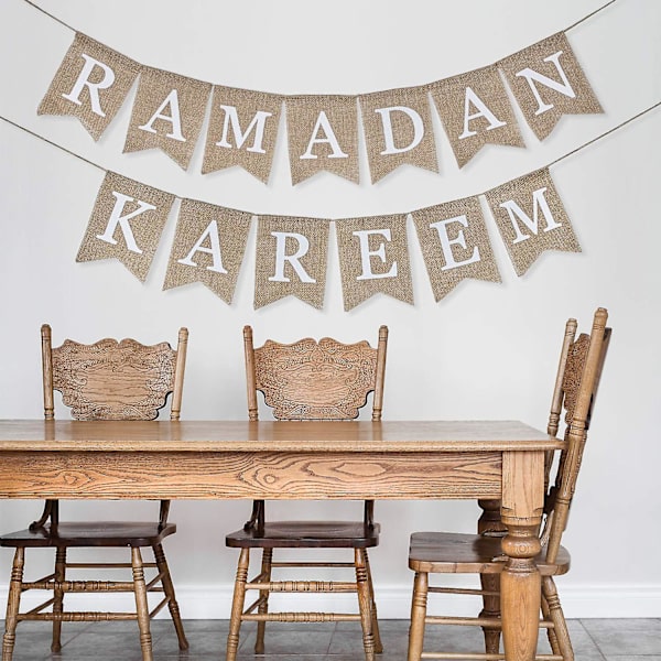 2 stk Ramdan Kareem Bunting Banner Eid Feiring Hengebanner Burlap Bunting Dekorasjon For Ramadan Kareem rekvisita