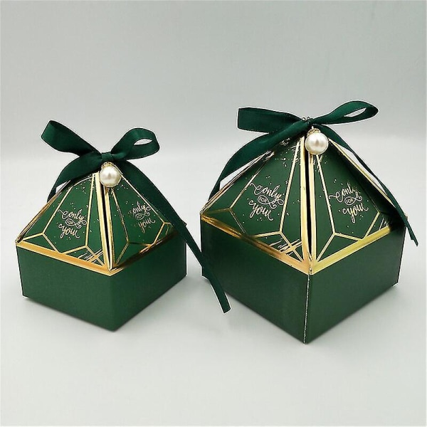 Gaveæske Bryllupsartikler Fest Candy Box Baby Shower Papir Chokoladeæsker Bronzing Emballageæsker S 7x7x8cm Green Pearl