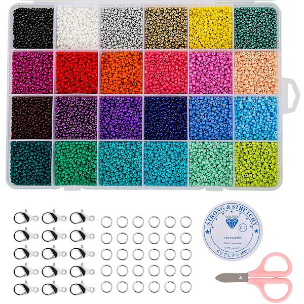 24000pcs Seed Beads Round 24 Colors Beads For Crafts 2mm