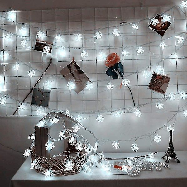 Julbelysning, snöflingaljus, Fairy Lights, batteridriven 5M vit med fjärrkontroll 5M White with Remote