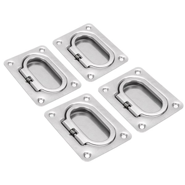4 stk. Flush Ring Pull Dæklifter Dækselhåndtag 316 Rustfrit Stål Kvadrat til Båd Skib