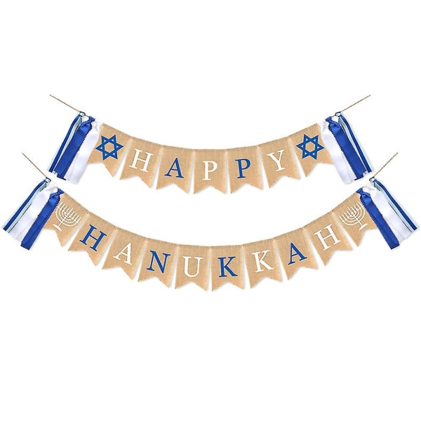 Happy Hanukkah Party Banner Dusk Lin Swallowtail Pull Flag Party Supplies