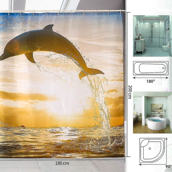 Shower Curtain 180 X 200 Cm Made Of 100% Polyester With 12 Shower Curtain Rings For Bathrooms, Water-repellent And Anti-mold