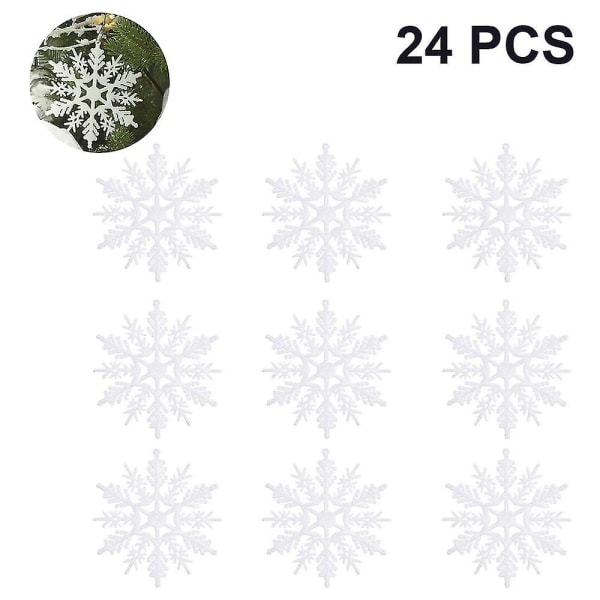 24 kpl muovisia kimaltelevia lumihiutalekoristeita joulukuusikoristeita