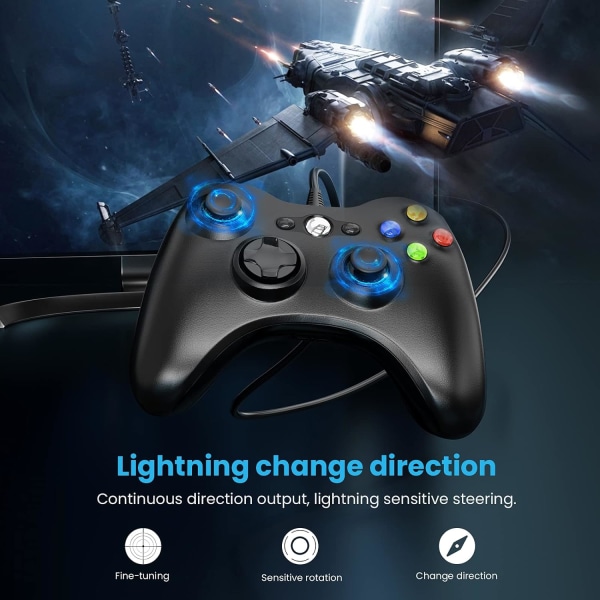 Den nye Wired Controller til Xbox 360, YAEYE Game Controller til 360 Black