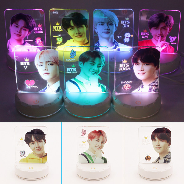 BTS Bangtan Boys LED Night Light Board 7 printet medlemsfoto gave til flicka Heminredning V