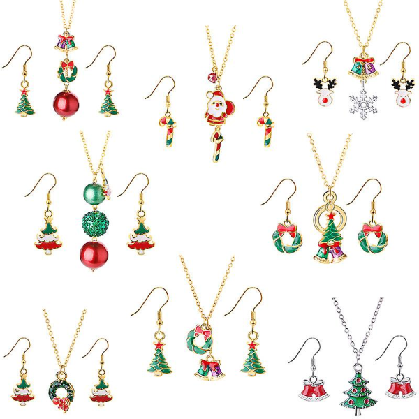 Set of 8 Christmas Themed Necklaces and Earrings Christmas Collection