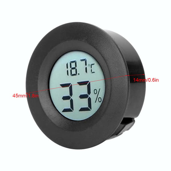Mini Cirkulær Indbygget Digital LCD Termometer Hygrometer Fugtighed Temperaturmåler Indendørs Sort