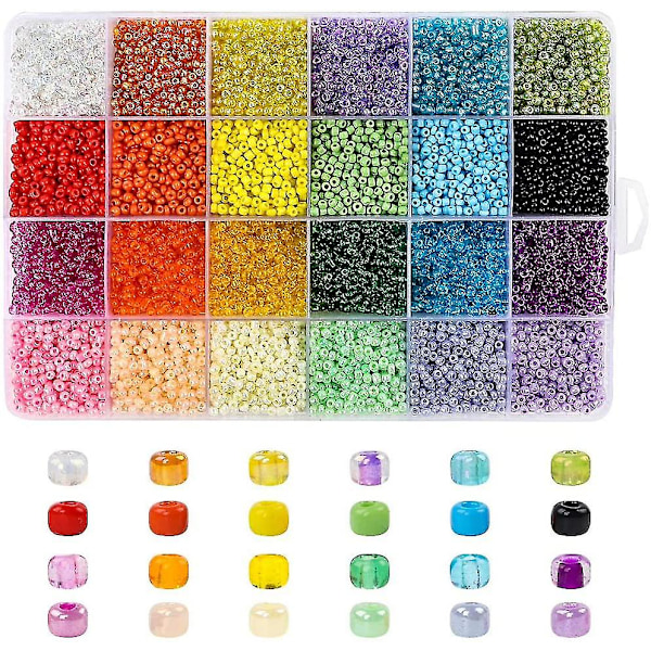 Glasfröpärlor 24 färger små pärlor Kit Armbandspärlor för smyckestillverkning 2MM 20000Pcs