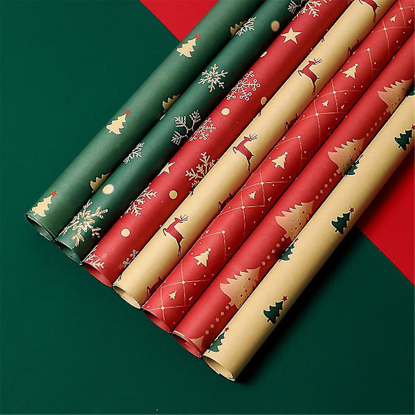 5 ark Julklappspapper Presentpapper Kraftpåsar Juldekoration D