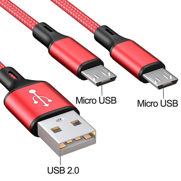 USB 2.0 Typ A Hane Till Dual Micro USB Hane Splitter Y Laddningskabel sladd för