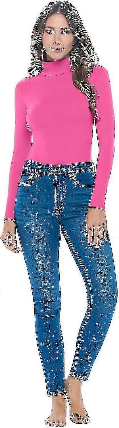 Ärm Hals Dräkt Andningsbar Stretch Hot Pink X-L