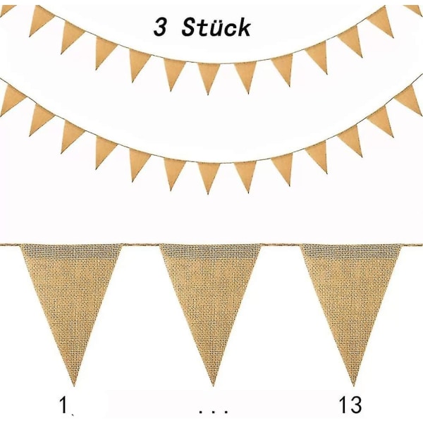 3 Pieces Of Pennant Chain Pennant Garland Vintage Jute Bunting Banner