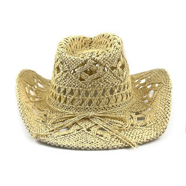 Outdoor Men Women Western Cowboy Hats Hand-woven Straw Hat Breathable Navy blue