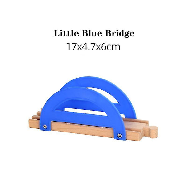 Hhcx-beech Tre togspordeler Veisperring Bensinstasjon Treskinner Tilbehør Passer for trejernbaneskinner Rode Leker For Barn Nytt Small Blue Bridge