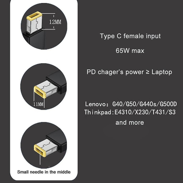 65w USB C Pd Type C naaras ja ohut kärki power -lenovo Thinkpadille