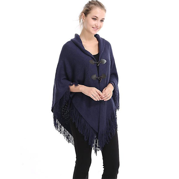 Viitta Tupsu Horn Solki Yksivärinen Epäsäännöllinen Kaksikerroksinen Tupsu Cape Huivi navy blue 120cm