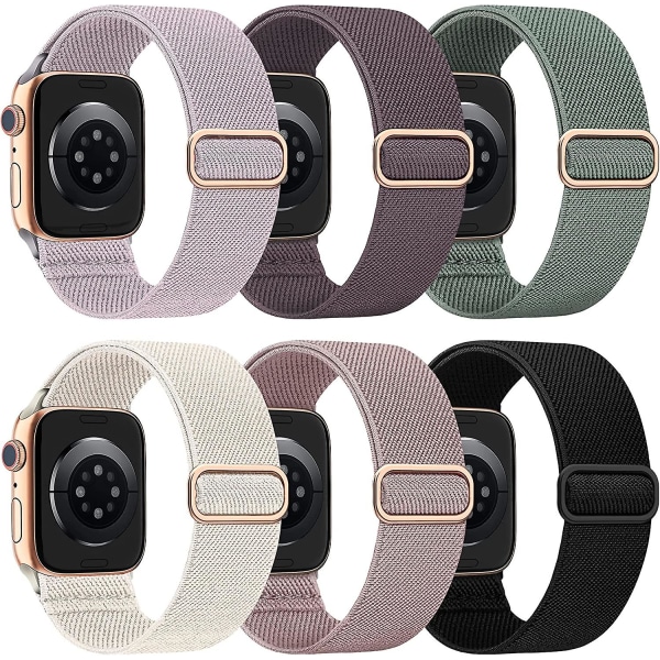 6-pack nylon stretchigt kompatibelt för Apple Watch Band 42 mm 44 mm 45 mm kvinnor män, tyg Elastiska armband Solo loop band för Iwa
