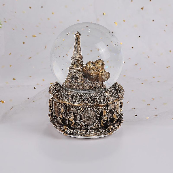 Paris Eiffeltornet Snow Globe musikdosa med automatiskt snöfall och färgglada lampor, 100 mm 6 hög gold