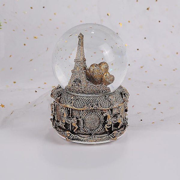 Paris Eiffeltornet Snow Globe musikdosa med automatiskt snöfall och färgglada lampor, 100 mm 6 hög gold