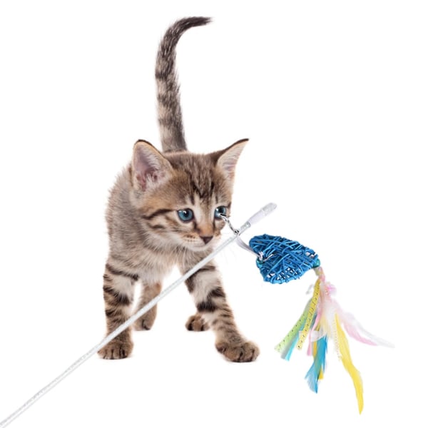 Pet Interactive Toy Heart Shape Rutnande Bittålig Ljus farge Cat Teaser Wand Hemstad Blue