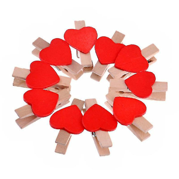Mini Heart Style Wood Clip - 10 stk./sæt