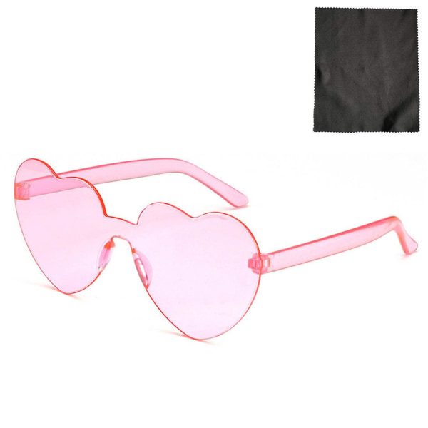 Hjärtformade båglösa solglasögon Transparent Candy Color Ramlösa glasögon Pink