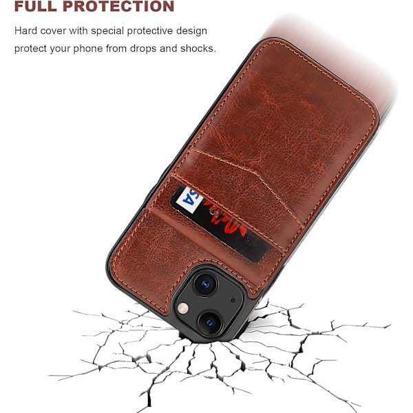 Iphone 13 fodral Plånbok med kreditkortshållare, premium läder magnetlås Kickstand Heavy Duty Skyddsfodral för Iphone 13 6,1 tum (brun)