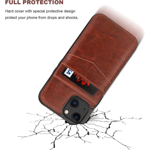Iphone 13 fodral Plånbok med kredittkort, premium läder magnetlås Kickstand Heavy Duty Skyddsfodral for Iphone 13 6,1 tum (brun)