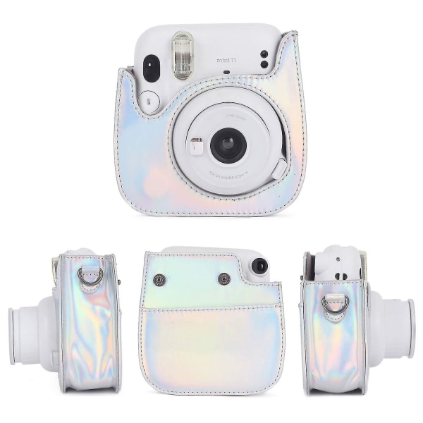 Instant Camera Protective Case kompatibel med Instax Mini 11 Soft Pu-lærveske med lomme Silver