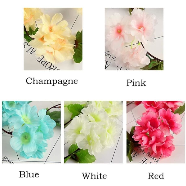 2 Pack Fake Cherry Vine Flowers Plant Keinotekoinen Ivy Riippuva Vihreä Lehti Silkki Seppele Häätaidekori (sininen) white