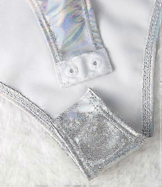 【BQ】Dame metallisk flydende one shoulder bodysuit leotard top Silver M