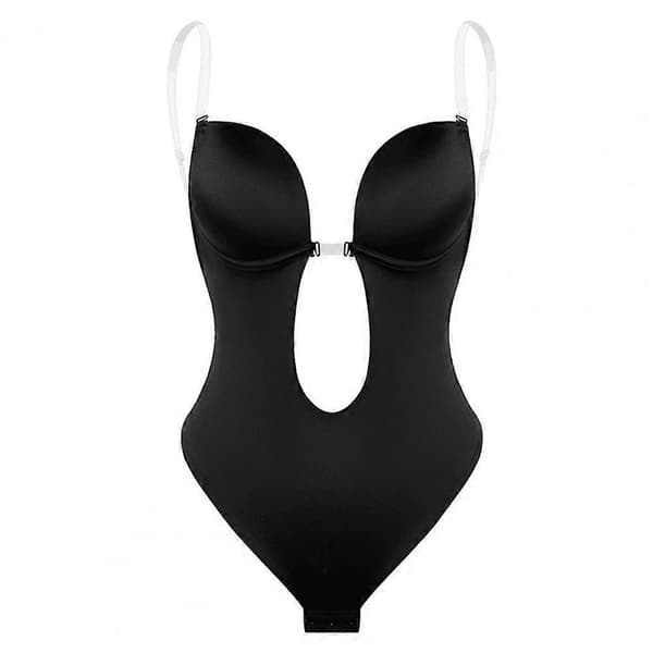 【BQ】Unik Bodysuit BH U-form Rygløs Kropsformer Kontrol Mave Høj Elastisk Numseløft Reducerende Rem Bodysuit Undertøj-Perfekt Sort Black L