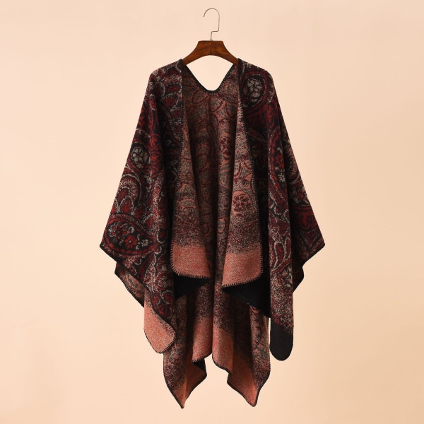Vändbar färgblocksruta och leopardmönstrad sjal med kashmireffekt wine red 155*130cm