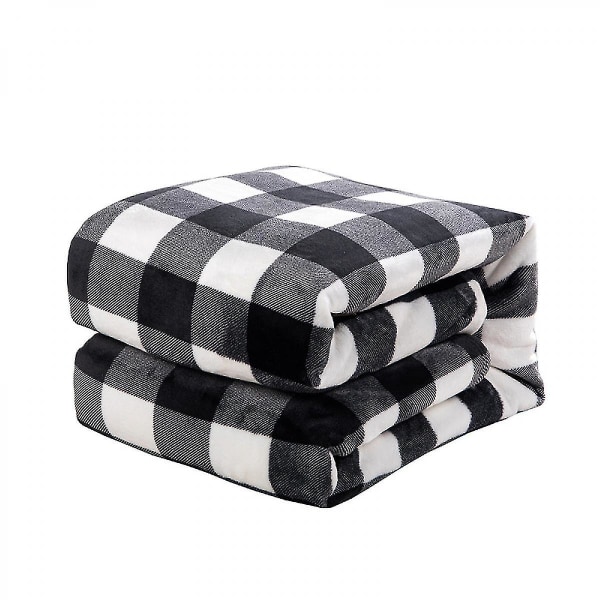 Rutig filt för soffa - svartvita rutiga filtar för sängen, filt för vintern, luddigt tjockt varmt mjukt drag, 51x59 tum
