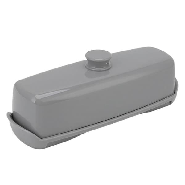 Stor kompakt plastsmørboks til ost med låg og kniv 19 cm x 6,5 cm