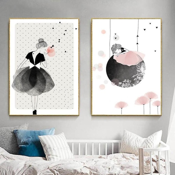 Nordic Kids Room Little Girl Poster Wall Decor Frameless Canvas Painting Picture 2 21*30cm