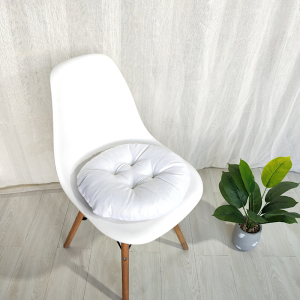 【Barbie Shop】Tykk lin rund sittepute stolmatte soverom gulv sittepute egnet for spisestue soverom sofa lesekrok hage White 45*45*9cm