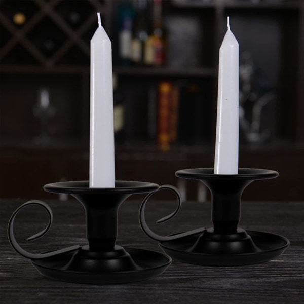 Avsmalnende lysestaker, 2 stykker svart enkle vintage lysestaker i jern, julebord, lysestaker for familiedekorasjon (svart, 2 stykker)