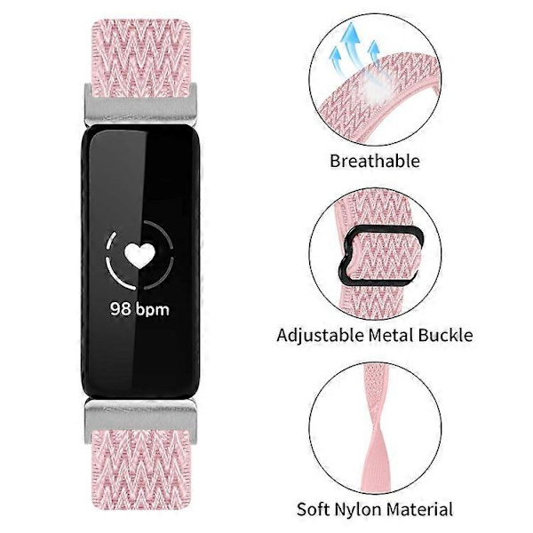 【BQ】Compatible Wave Pattern Woven Nylon Strap for Fitbit Inspire 3 - Replacement Band Pink