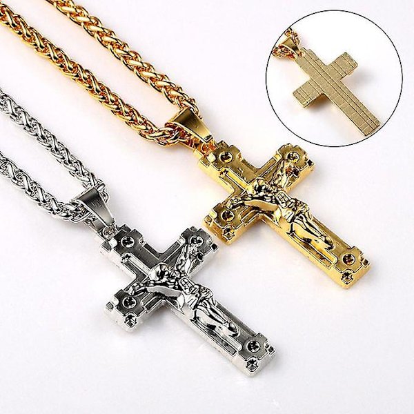 Herr 14k guldpläterad High Fashion Cross "012" hänge 5 mm 24" tum Figaro Chain