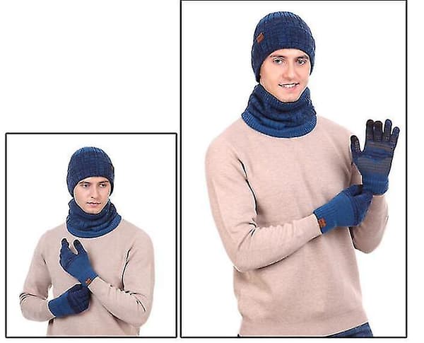 【BQ】Vinterlue Skjerf Hansker Sett blue1